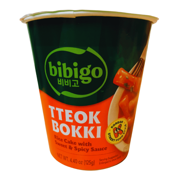 a container of food of Bibigo Tteokbokki Rice Cake sweet and hot